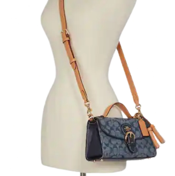 NWT COACH KLEO Signature Chambray Top Handle Bag Denim Multi C8513 $398 - Picture 10 of 11
